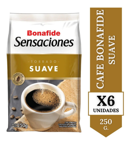 Café Bonafide Sensaciones Torrado Suave Pack X 6 X 250g.