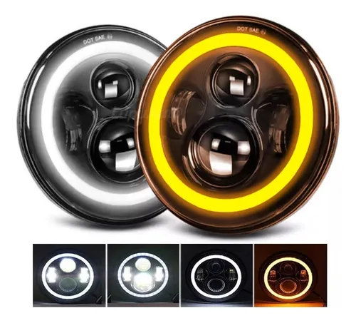 Par Farol 7 Polegadas Redondo Angel Eyes Led Jeep Fusca