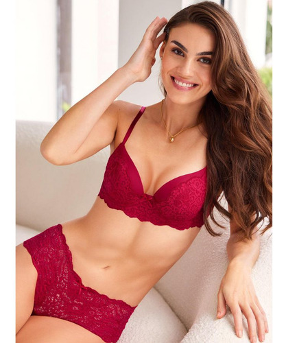 7218 3418 Ilusion Bra Boxer Lenceria Sexy Vino Rubi Encaje