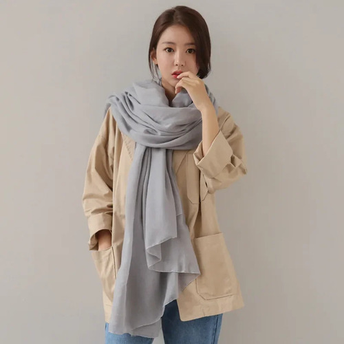 Bufanda De Algodón Lino Mujer Invierno Cuello Doble Uso