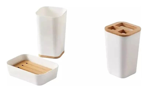 Kit De Baño Set X3 Piezas Jabonera Vaso Porta Cepillo Diente