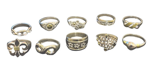 Pack Mayorista 10 Anillos Plata 925 Y Oro Peso 2,5 Grs.