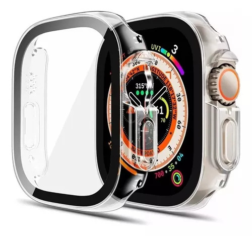 Capa Protetora Case De Acrilico Com Pelicula De Vidro Temperado Embutida Compativel Com Apple Watch Ultra 1 E 2 49mm - Cor Transparente