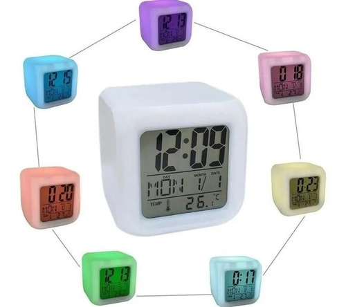 Reloj Despertador Cubo Luminoso Digital Colores Led Alarma