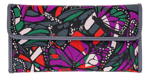 Cartera De Bolsillo Pineda Covalin Diseño Vuelo Mariposa Color Piel Gris/verde