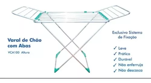 Varal de Chão Aluminio com Abas Dobrável Retrátil Grande - Loja Brafer