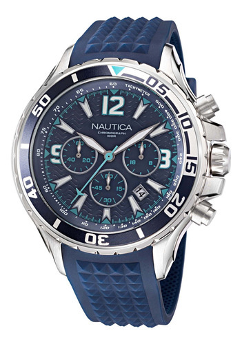 Reloj Nautica Hombre Depotivo Silicona Azul Napwps302 Color del bisel Plateado