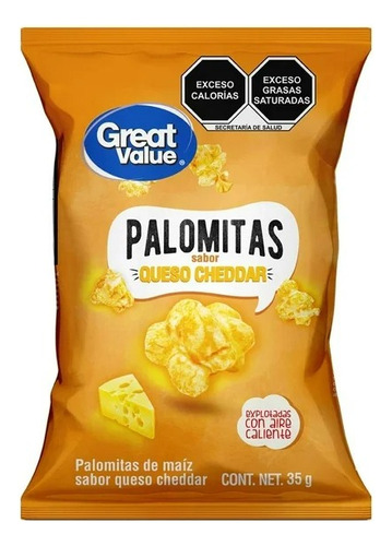3 Pza Palomitas De Maíz Great Value Sabor Queso Cheddar 35 G