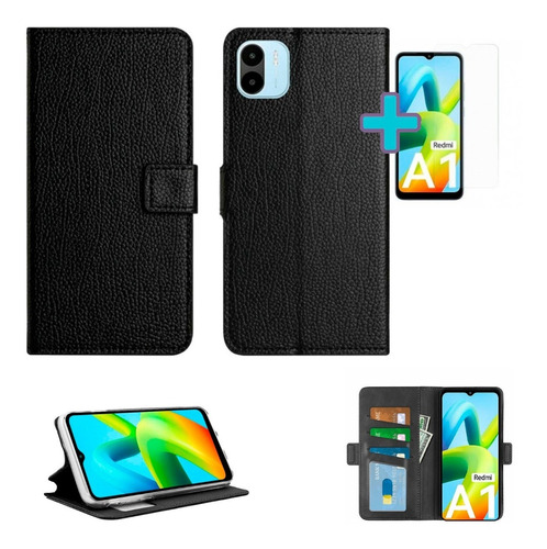 Funda Xiaomi Redmi A1 Flip Tipo Libro Protector Y Vidrio