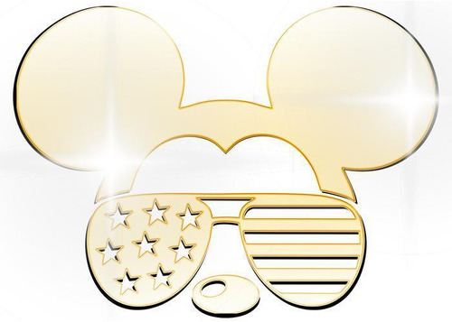 Acrílico Decorativo Espelhado Mickey Mouse De Óculos Dourado