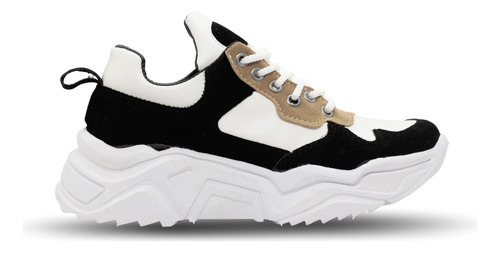 Zapatillas Dama Baja Cordones Combinadas Base 4 Cm Marsella