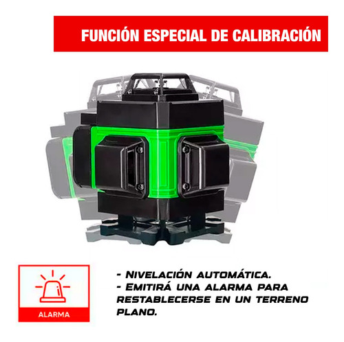 Nivel Láser Verde 16 Líneas 4d Batería Multiusos + Lentes