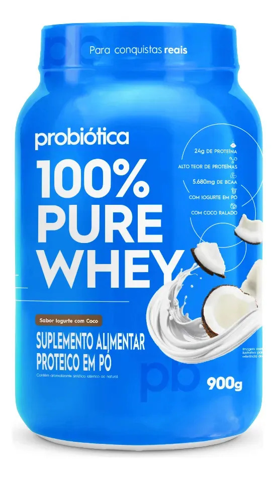 Suplemento Whey Concentrado Probiótica 100% Pure Whey sabor iogurte com coco x 900g