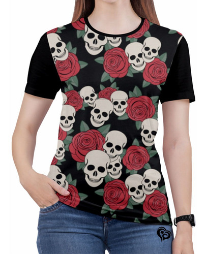 Camiseta De Rock N Roll Caveira Moto Feminina Roupas Blusa 4