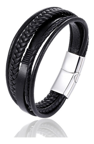 Pulsera De Cuero Y Acero Inoxidable - Elegante Hombre