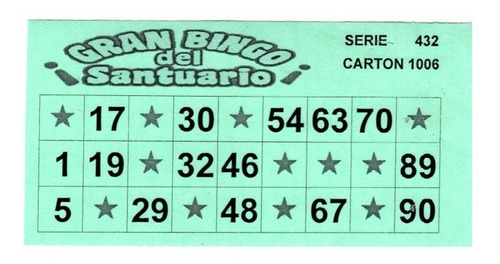 Cartones Bingo Serie 60.000 Cartones Personalizados