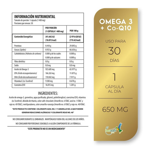 Omega 3 + Co-q10 30 Cápsulas Best Health Sabor Sin sabor