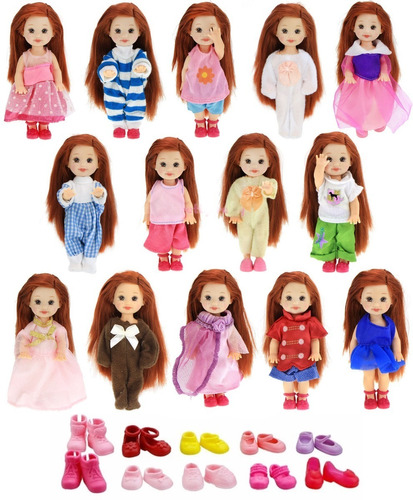 Kit 6 Roupas + 6 Sapatos P/ Boneca Kelly * Irmã Bebê Barbie 