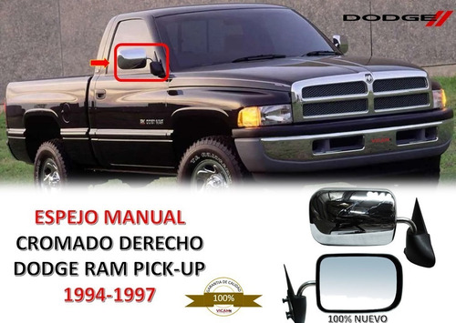 Espejo Manual   Dodge Ram Pick-up  1994-1997 Cromado Derecho