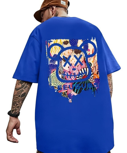 Playera Manga Corta Hombre Hiphop Oso Violento Oversized Hot