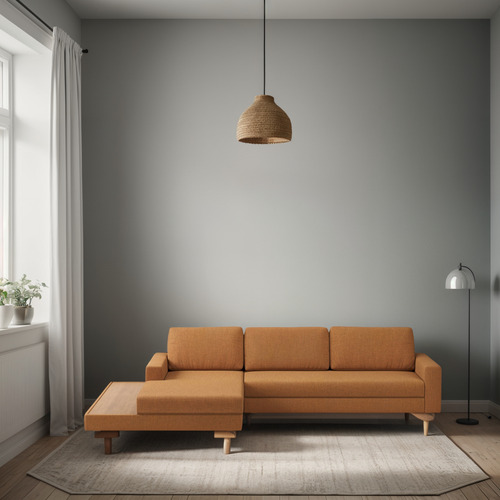 Sofá 322cm Linho Terracota Loft Chaise E Deck Esquerda