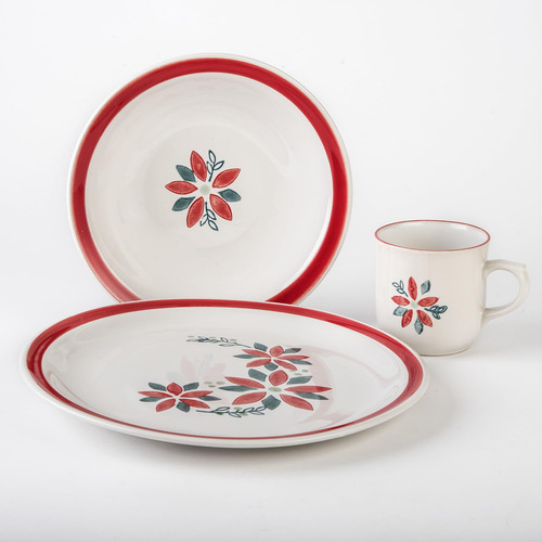 Set Vajilla Cerámica Santa Anita Flores Navideñas 12 Piezas