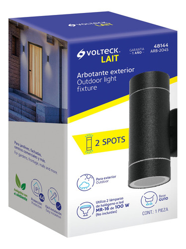 Arbotante Exterior Cilíndrico Spot 2xmr16gu10 Negro 48144