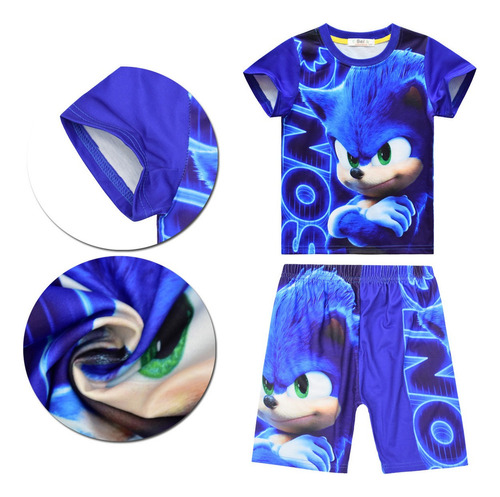 1 Conjuntos De Ropa For Niños Sonic T Shirt Boys Kids Pants;