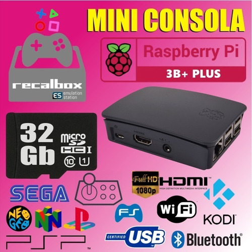 Consola Raspberry Recalbox 32gb + 2 Mandos Usb Arcade Ps1 