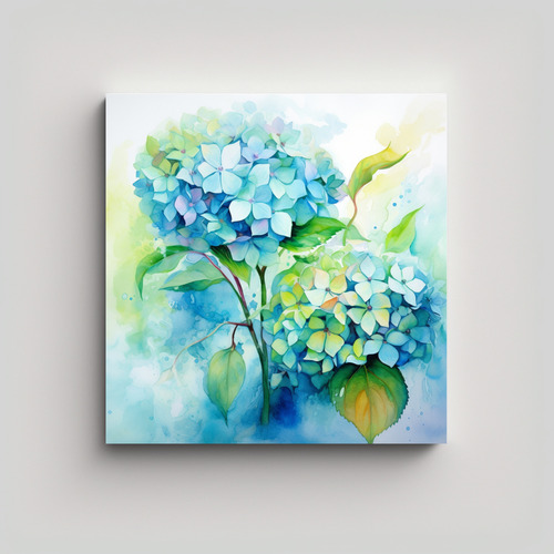 20x20cm Pintura Abstracta Hydrangeas Verde Y Turquesa Flores