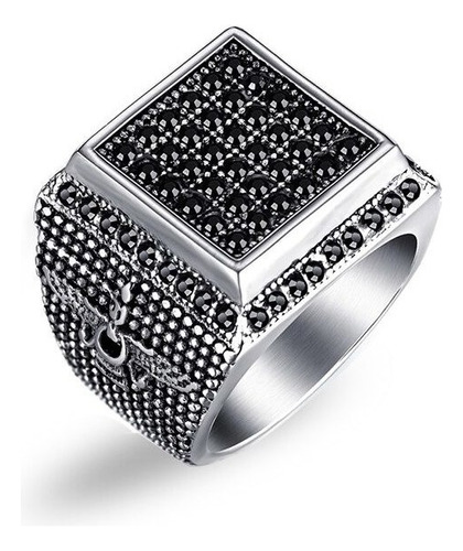 Anillo Grande Retro Cuadrado Delantero Para Hombre Con Incru