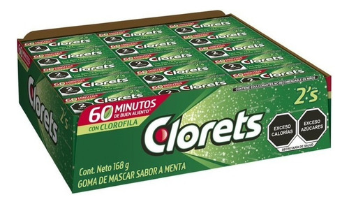 60 Paquetes Con 2 Piezas De Goma De Mascar Clorets Sabor A Menta