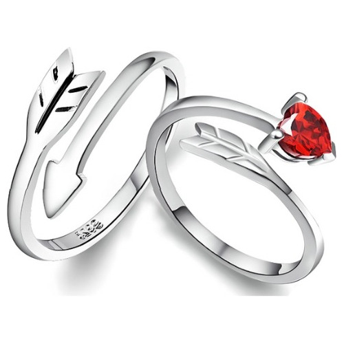 Set Anillos Pareja Ajustable Diamante Corazón Rojo Flecha 