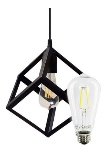 Lampara Colgante Techo Cubo Blanco Negro Pera Vintage Led 5w