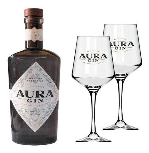 Imagen 1 de 4 de Aura Gin 700ml + 2x Copa Brunello Gin Tonic Aura Gin 490ml