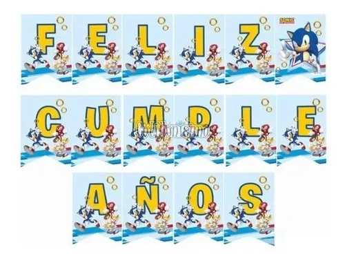 Banderin Feliz Cumpleaños Sonic Fiesta Cotillon