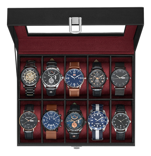 Songmics Caja De Reloj Color Negro Rojo Vino