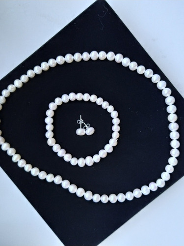 Conjunto Pérolas Akoya: Colar, Pulseira, Brincos + Cx Veludo