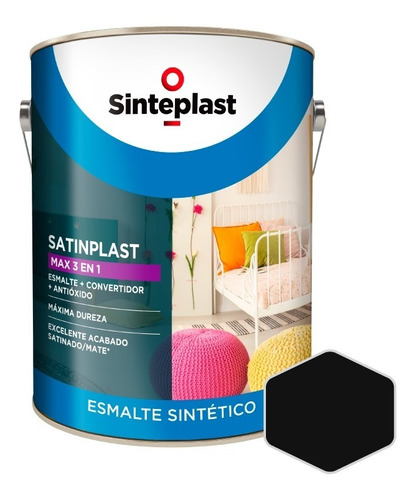 Satinplast Max 3 En 1 | Esmalte Sintético | Negro 4lt