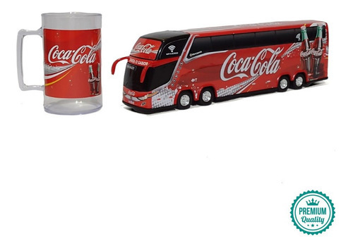 Miniatura Ônibus Coca-cola+caneca 4 Eixos 30cm