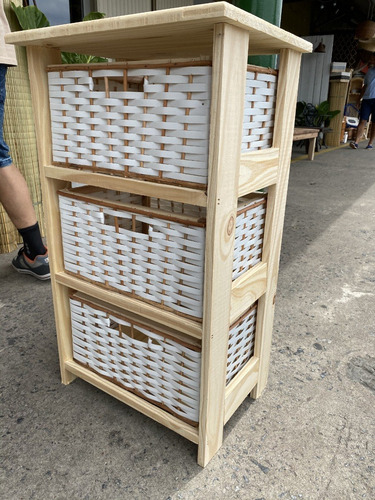 Organizador Canastero De 3 Mimbre Y Zuncho Plastico