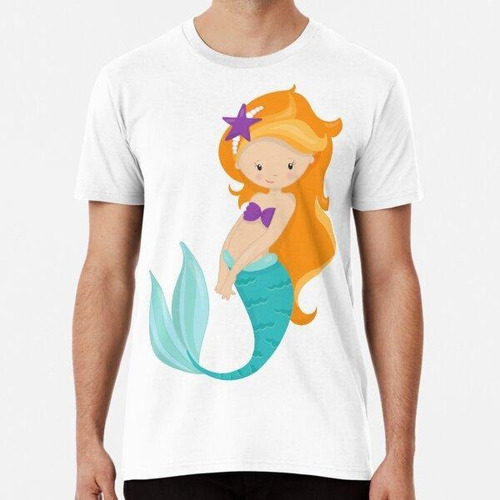 Remera Cute Mermaid, Little Mermaid, Orange Hair, Star Algod