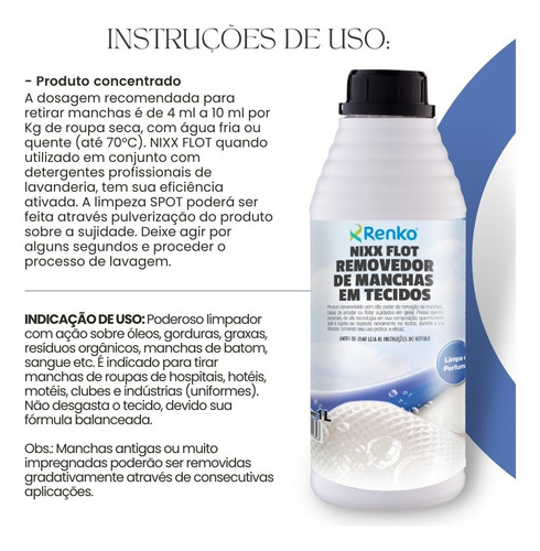 Removedor Tira Manchas De Tecidos Nixx Flot 1 Litro Renko