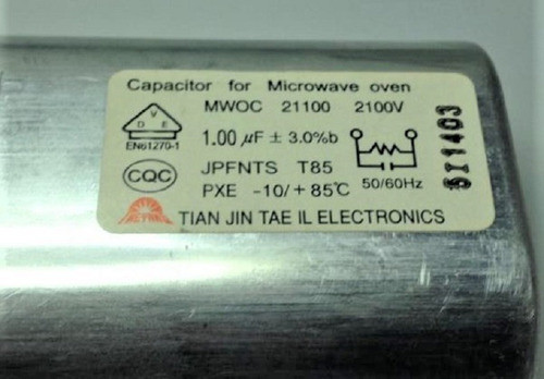 Imagen 2 de 4 de Capacitor De Micro Ondas LG Marca Tian Jin Tae Il Electronic