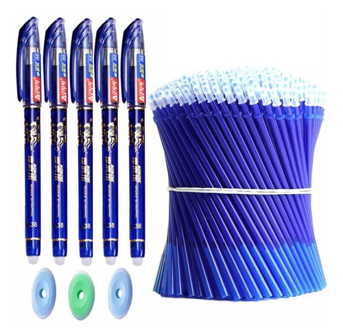 128 Plumas De Gel Borrables Tinta Azul+repuestos Y Borradors