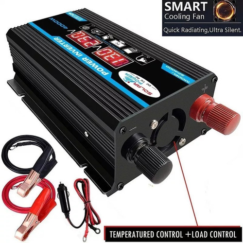 Inversor digital inteligente para coche, 2 USB, 12 V a 220 V, 4000 W