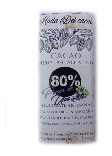 Imagen 2 de 7 de Chocolate 80% Cacao Con Pasas Sin Azucar Stevia Keto Vegano
