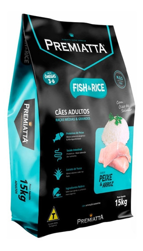 Ração Premiatta Fish & Rice Mini Bits Cães Adultos 15 Kg