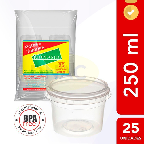 Pote Descartável Redondo C/ Tampa Transparente 250ml - 25un