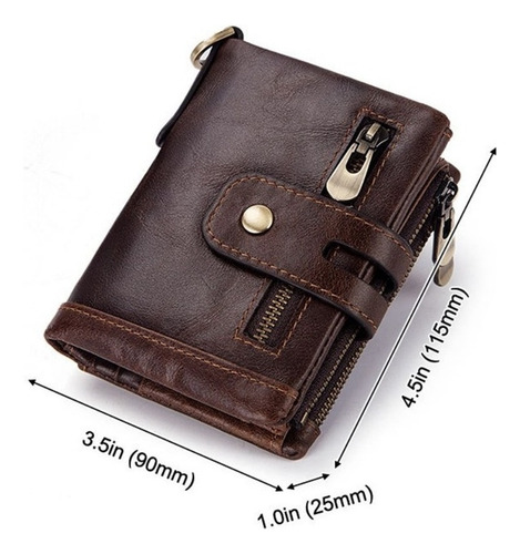 Cartera De Cuero Genuino Para Hombre Con Cadena Antirrobo